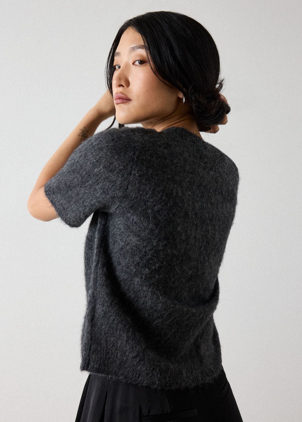 Dark Grey Alpaca Mix Knitted Tee