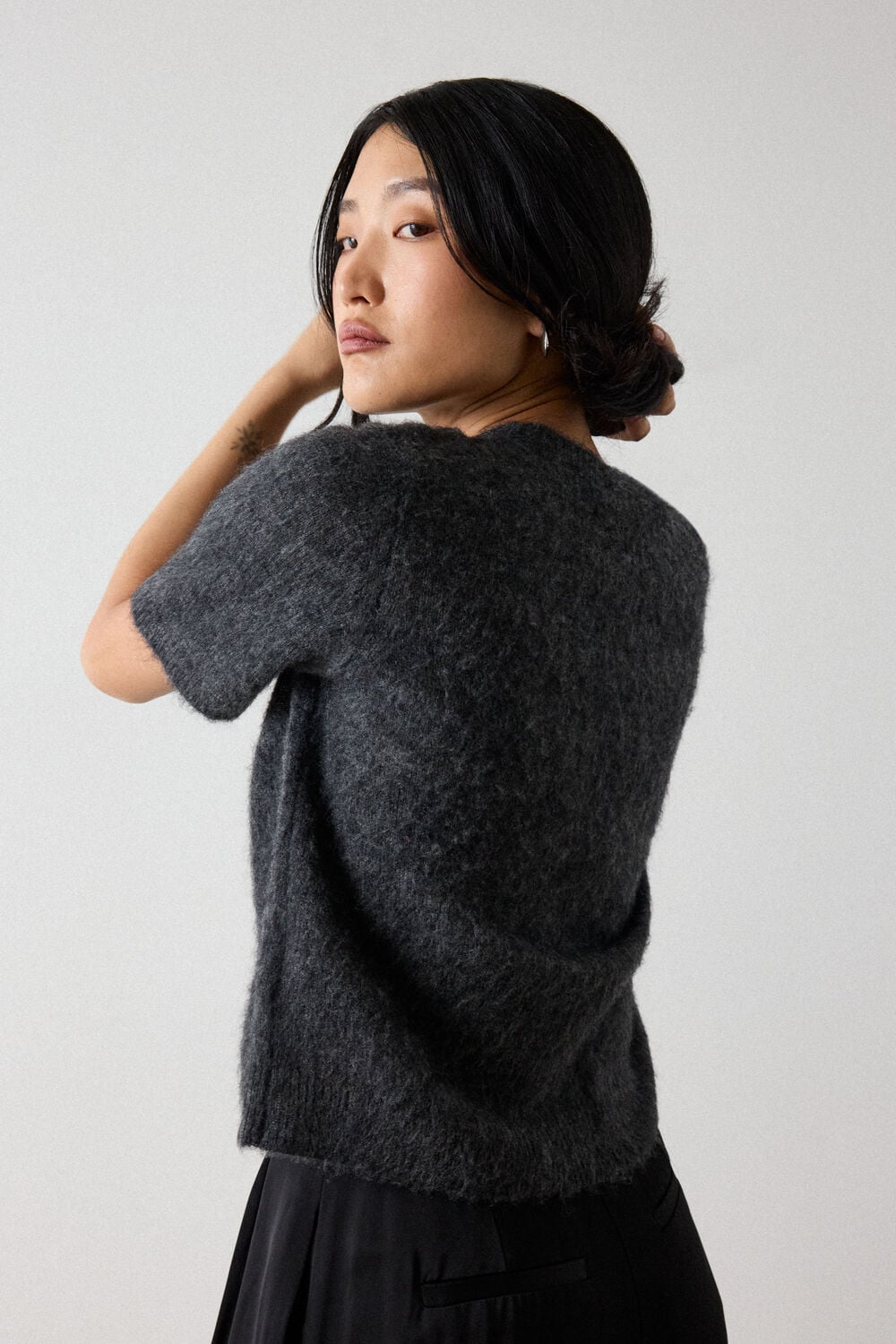 Dark Grey Alpaca Mix Knitted Tee