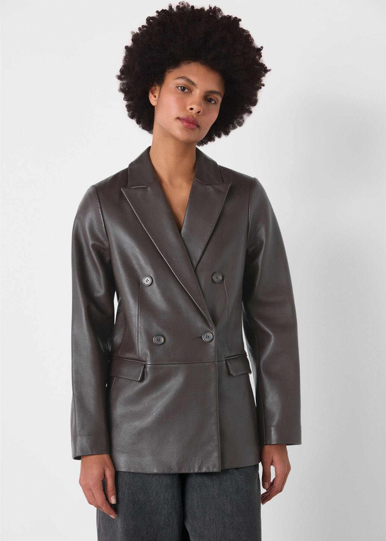 Burgundy Aliza Waisted Leather Blazer WHISTLES Whistles UK