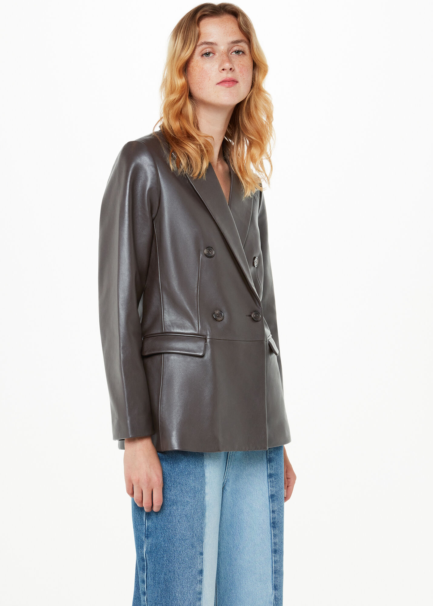 Burgundy Aliza Waisted Leather Blazer | WHISTLES
