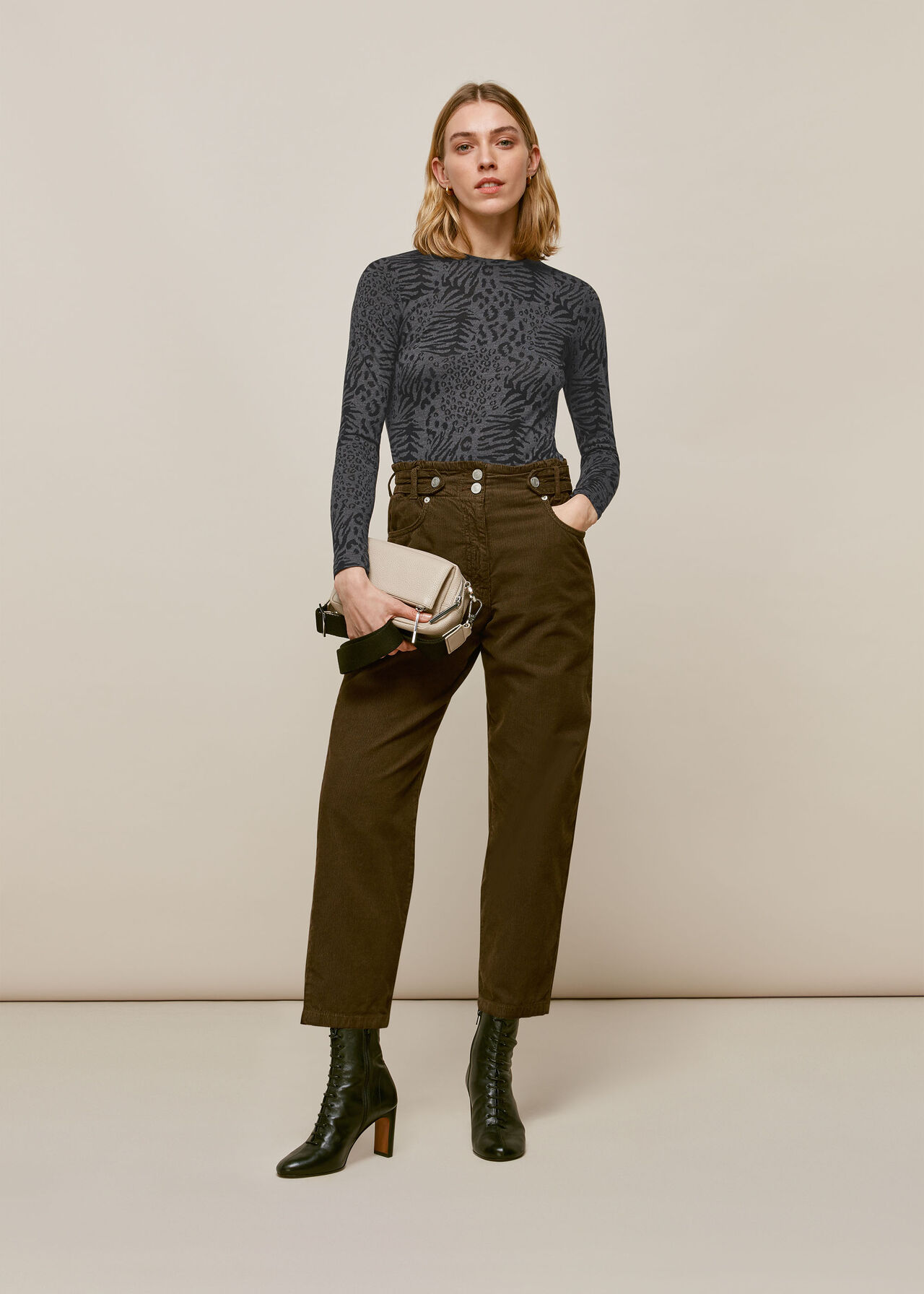 Napier Banyan emergency Grey/Multi Animal Burnout Crew Neck Top | WHISTLES 