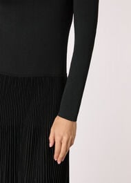 Funnel Neck Pleated Knit Dress