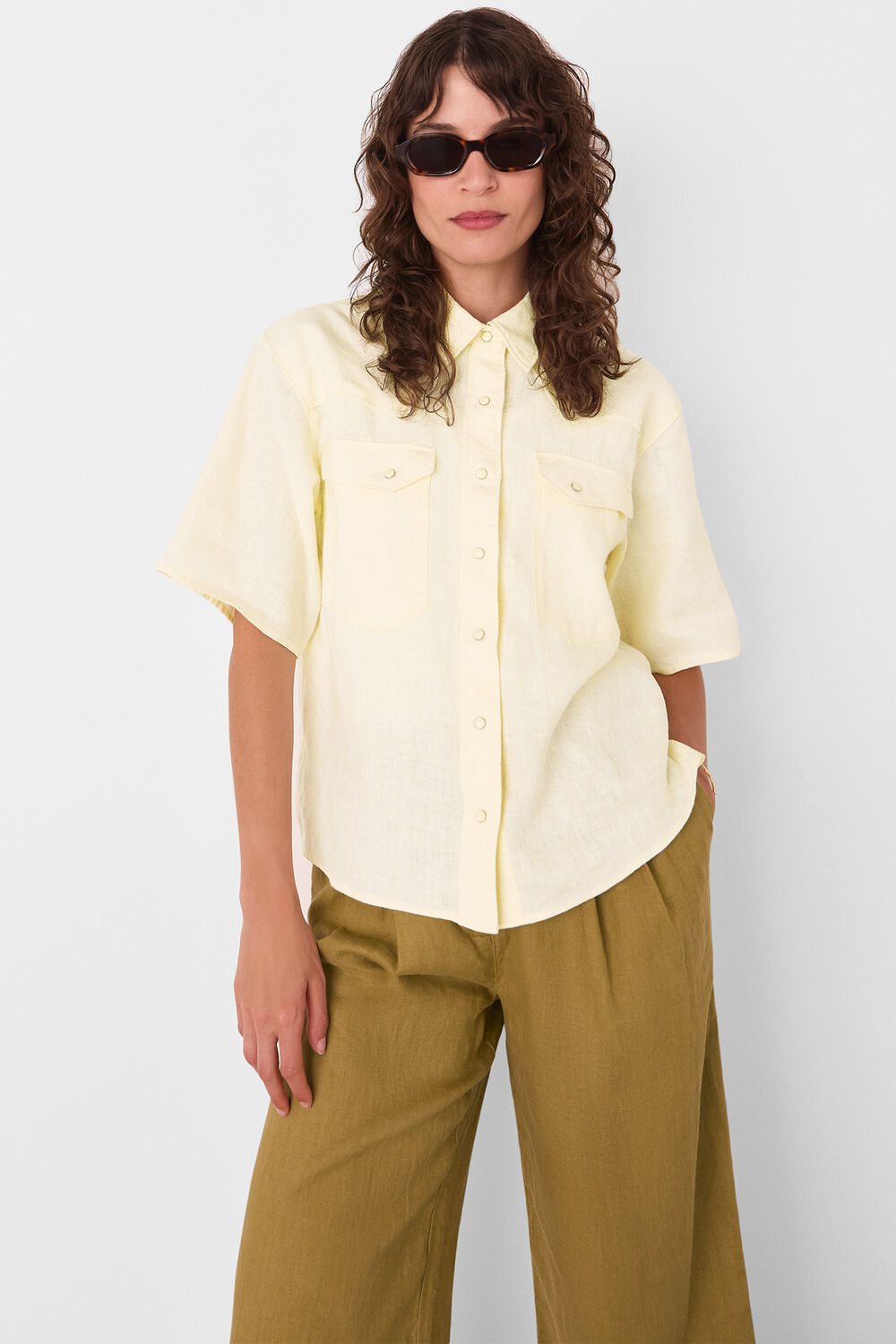 Ivory Linen Western Detail Shirt