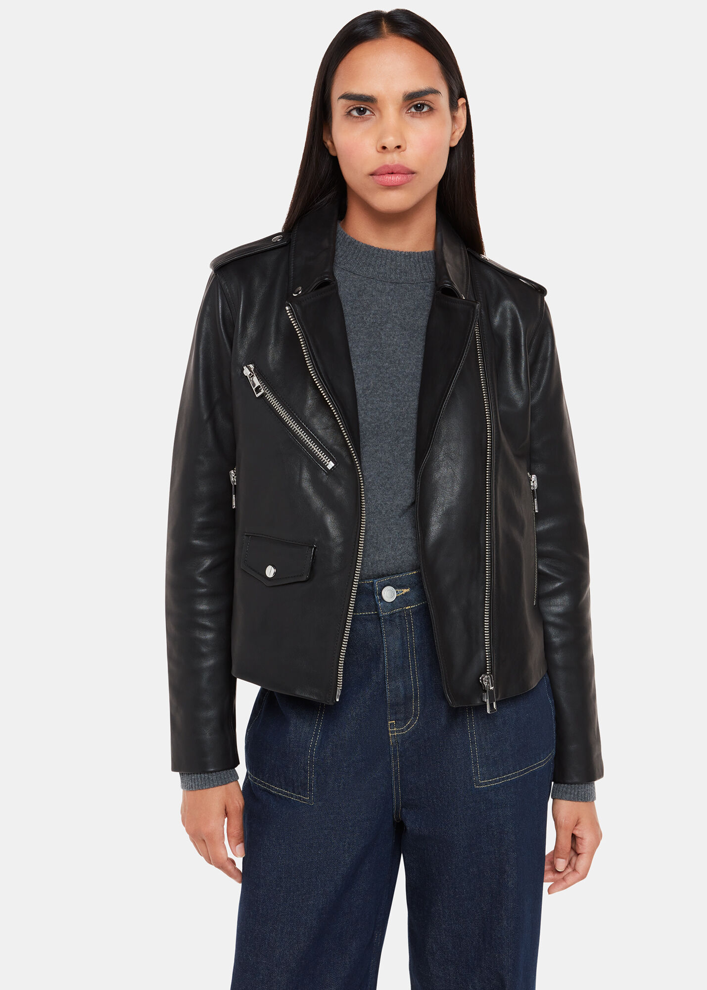 Black Leather Biker Jacket | Made From Sheepskin | Whistles