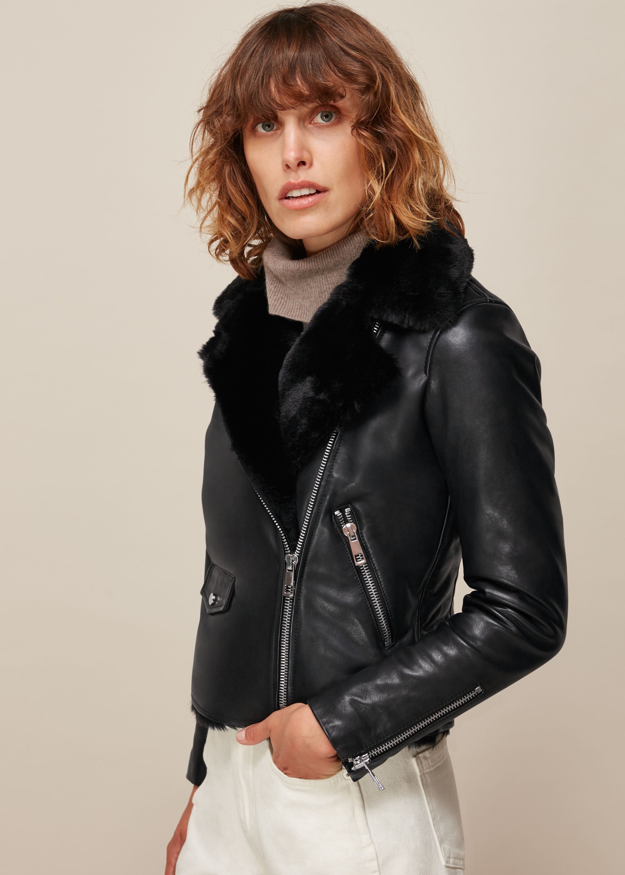 Whistles agnes leather clearance biker jacket