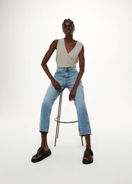 Button Up Stripe Rib Tank