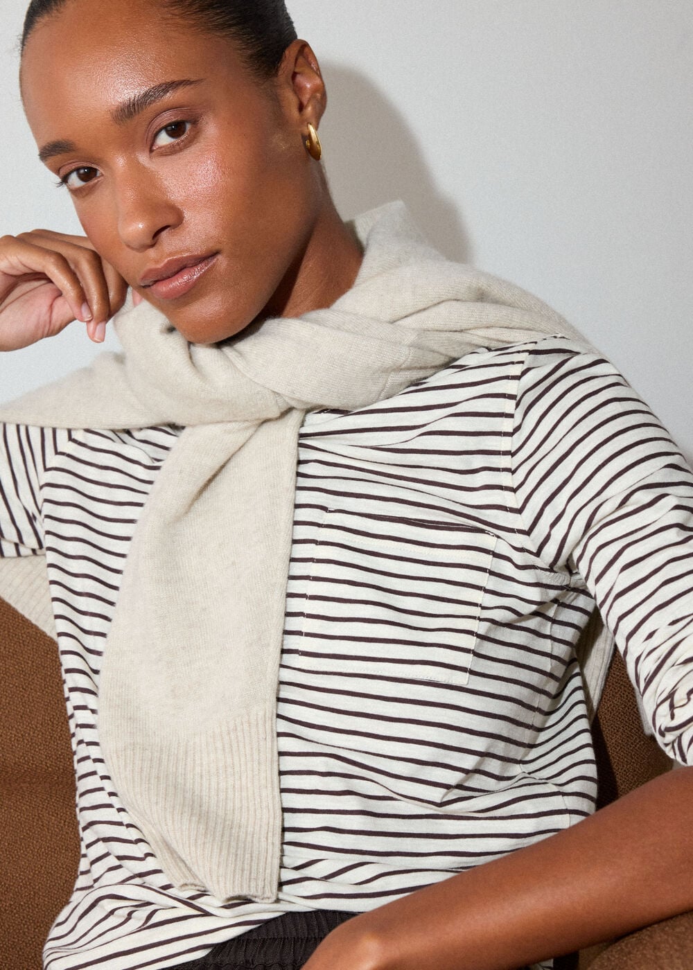 Stripe Crew Neck Pocket Top