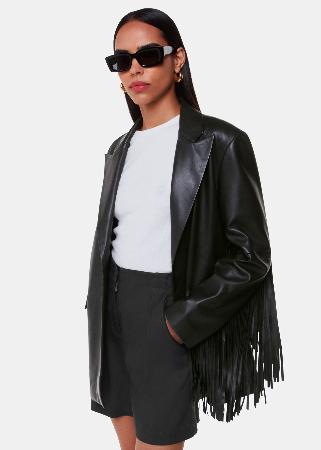 Black Gia Leather Fringed Jacket WHISTLES Whistles US