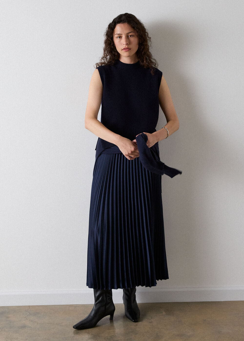 Satin Pleated Midi Skirt