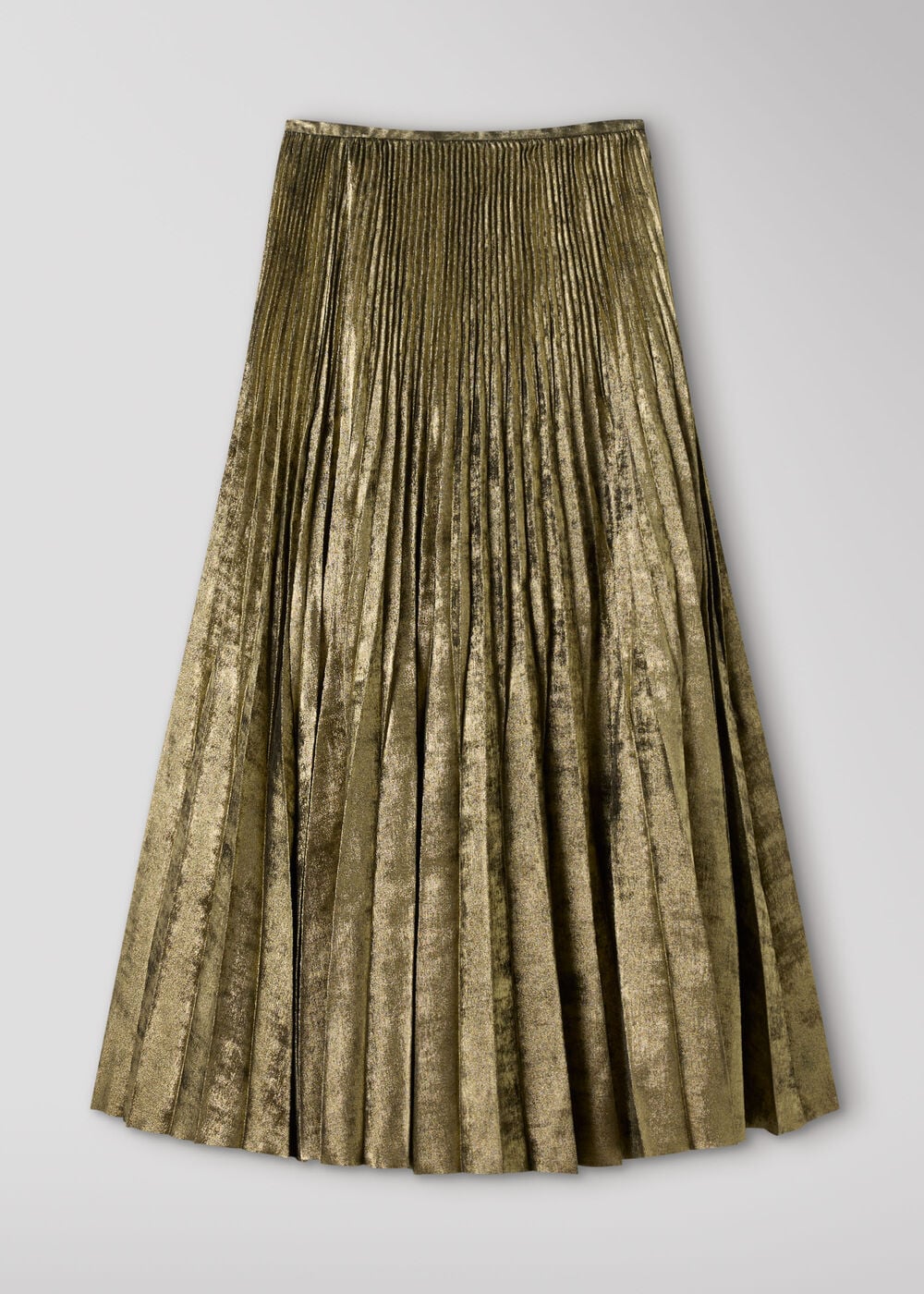 Gold Metallic Pleated Midi Skirt
