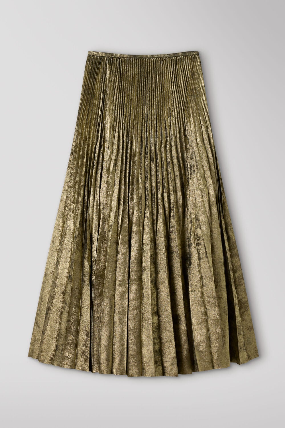Gold Metallic Pleated Midi Skirt