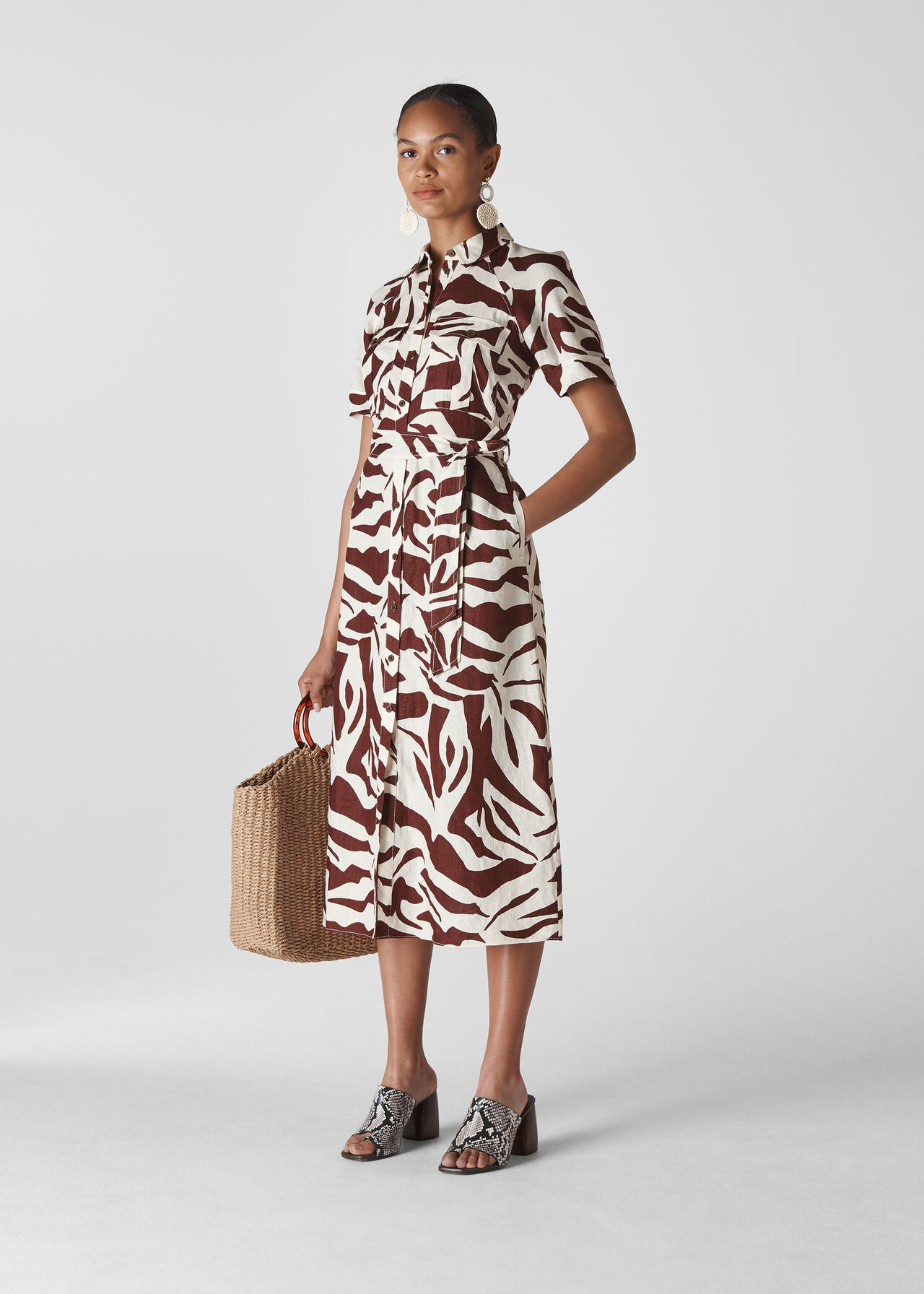 Graphic Zebra Shirt Dress Brown/Multi