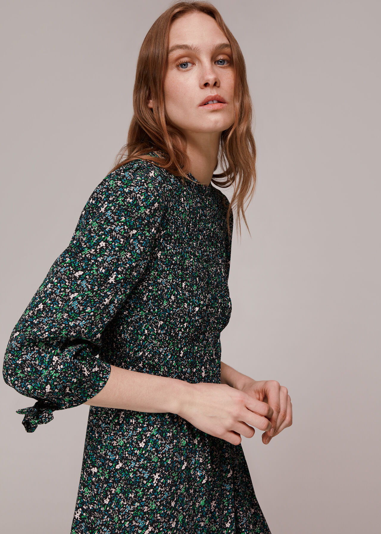 Midnight Garden Shirred Dress