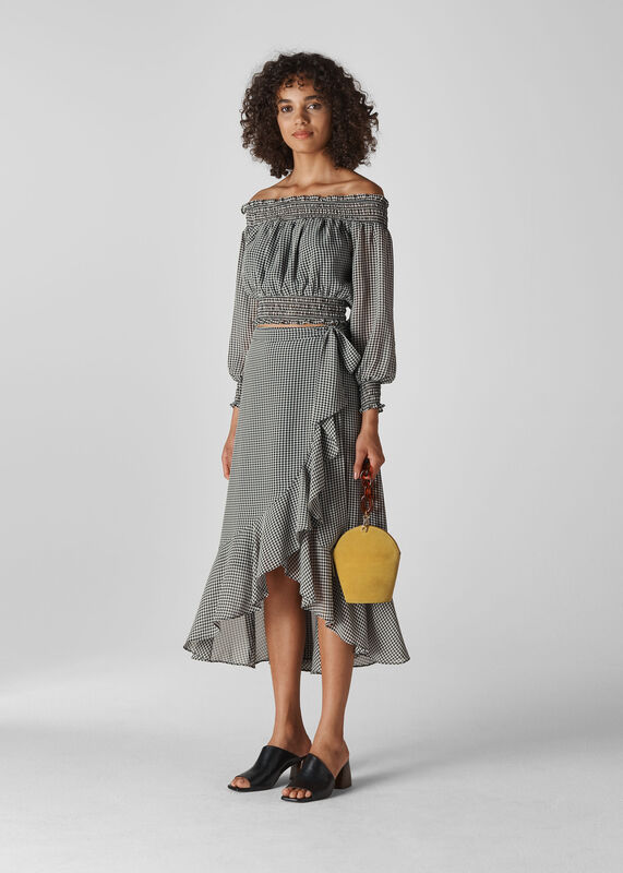 Gingham Wrap Midi Skirt