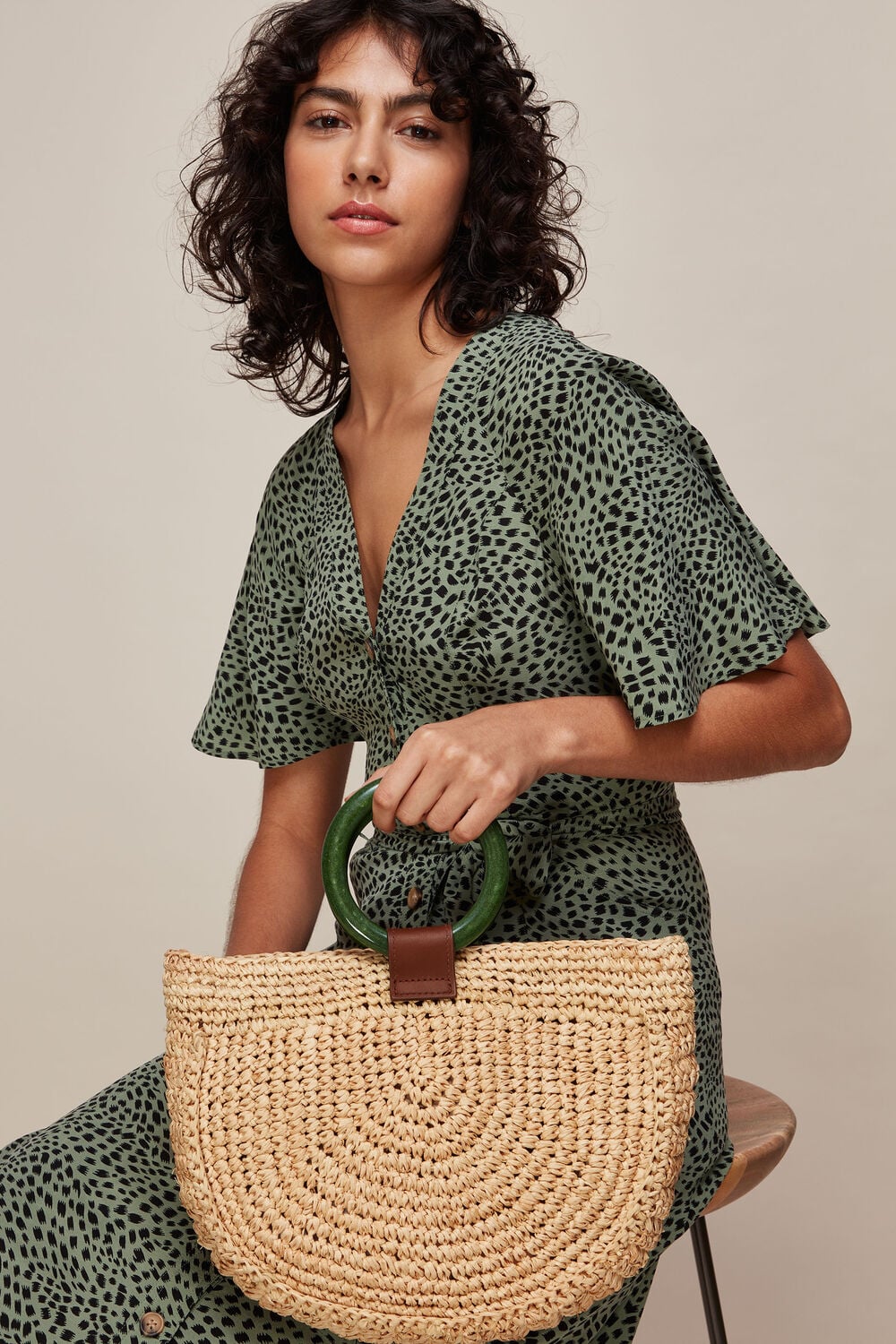 Selby Straw Half Moon Bag Neutral