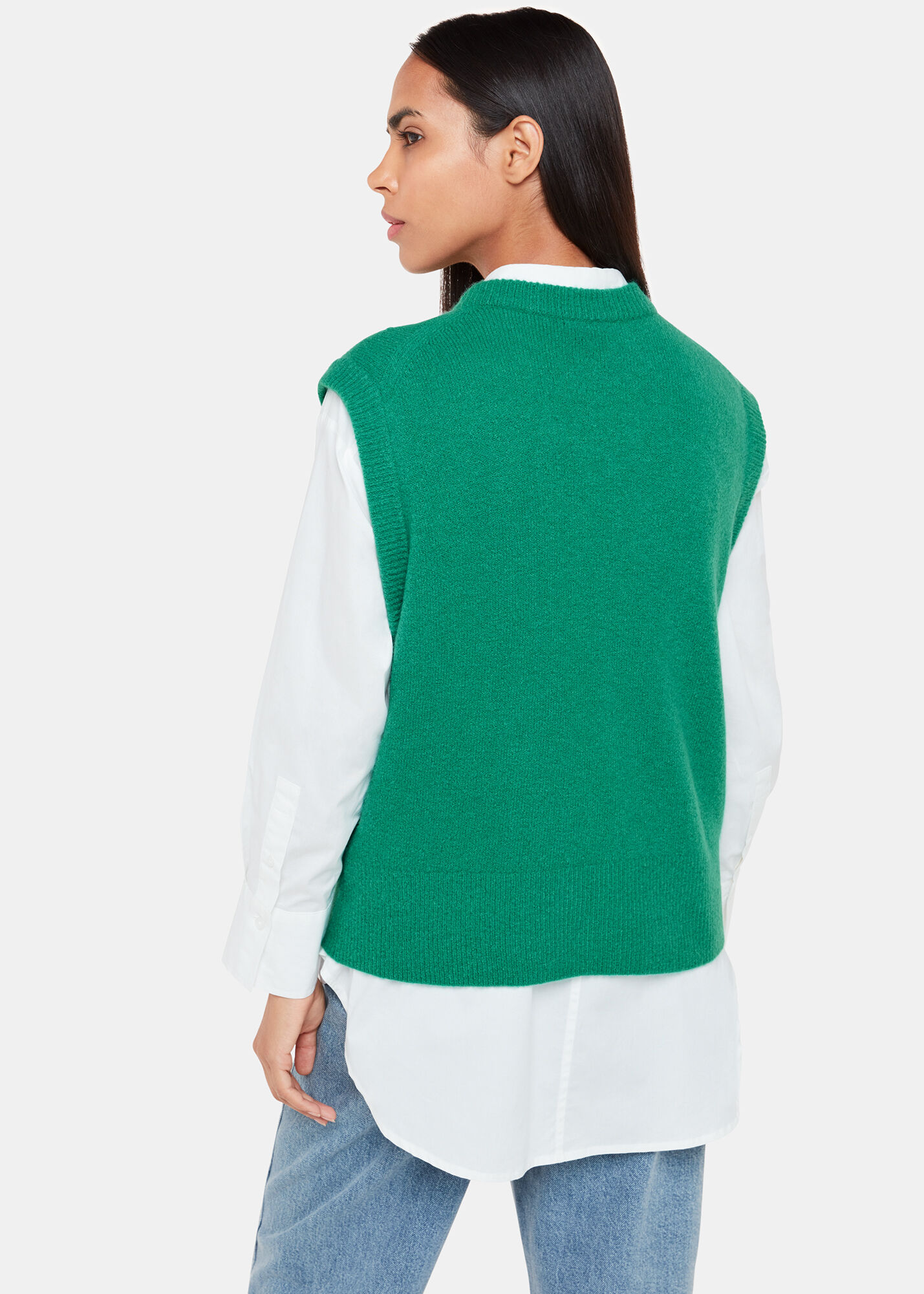 Women's Green Kira Crew Neck Sweater Vest | Whistles US |
