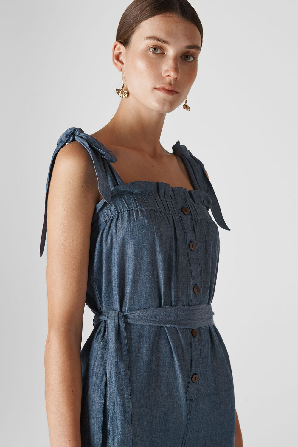 Tie Chambray Jumpsuit Denim