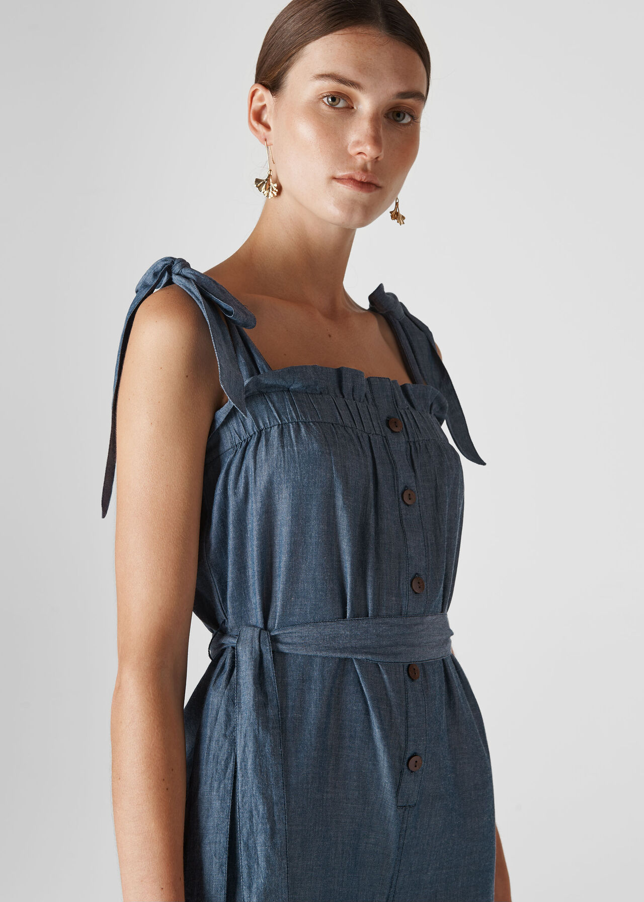 Tie Chambray Jumpsuit Denim