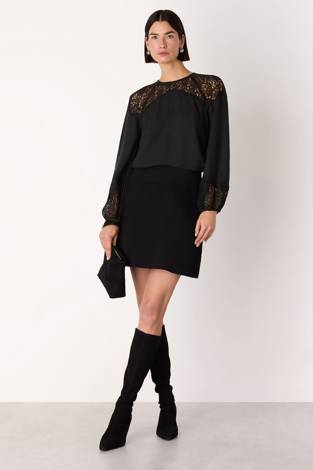 Black Lace Detail Satin Blouse