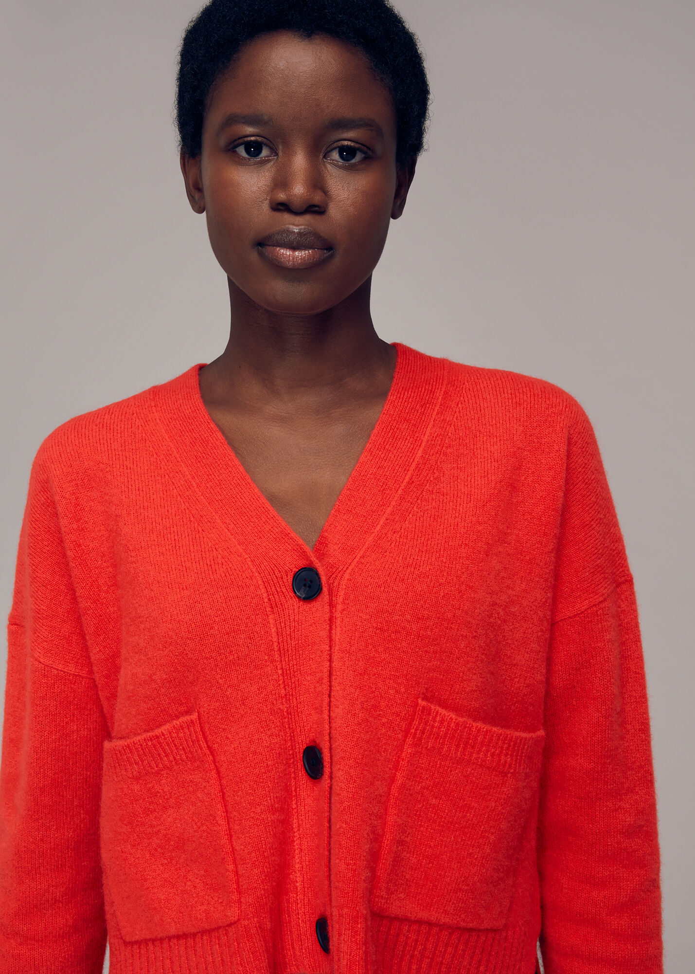 Red cardigan with pockets sale