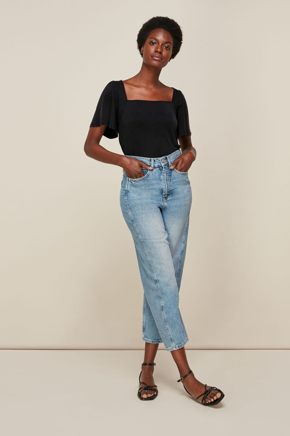Angel Sleeve Cupro Top Black