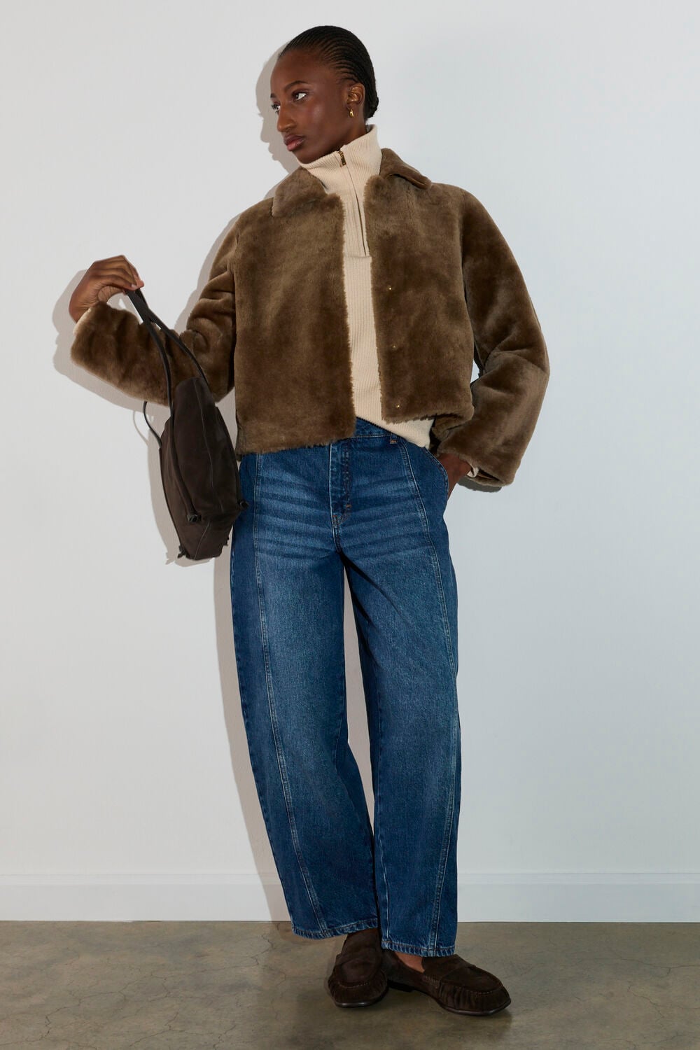 Taupe Short Clean Shearling Jacket