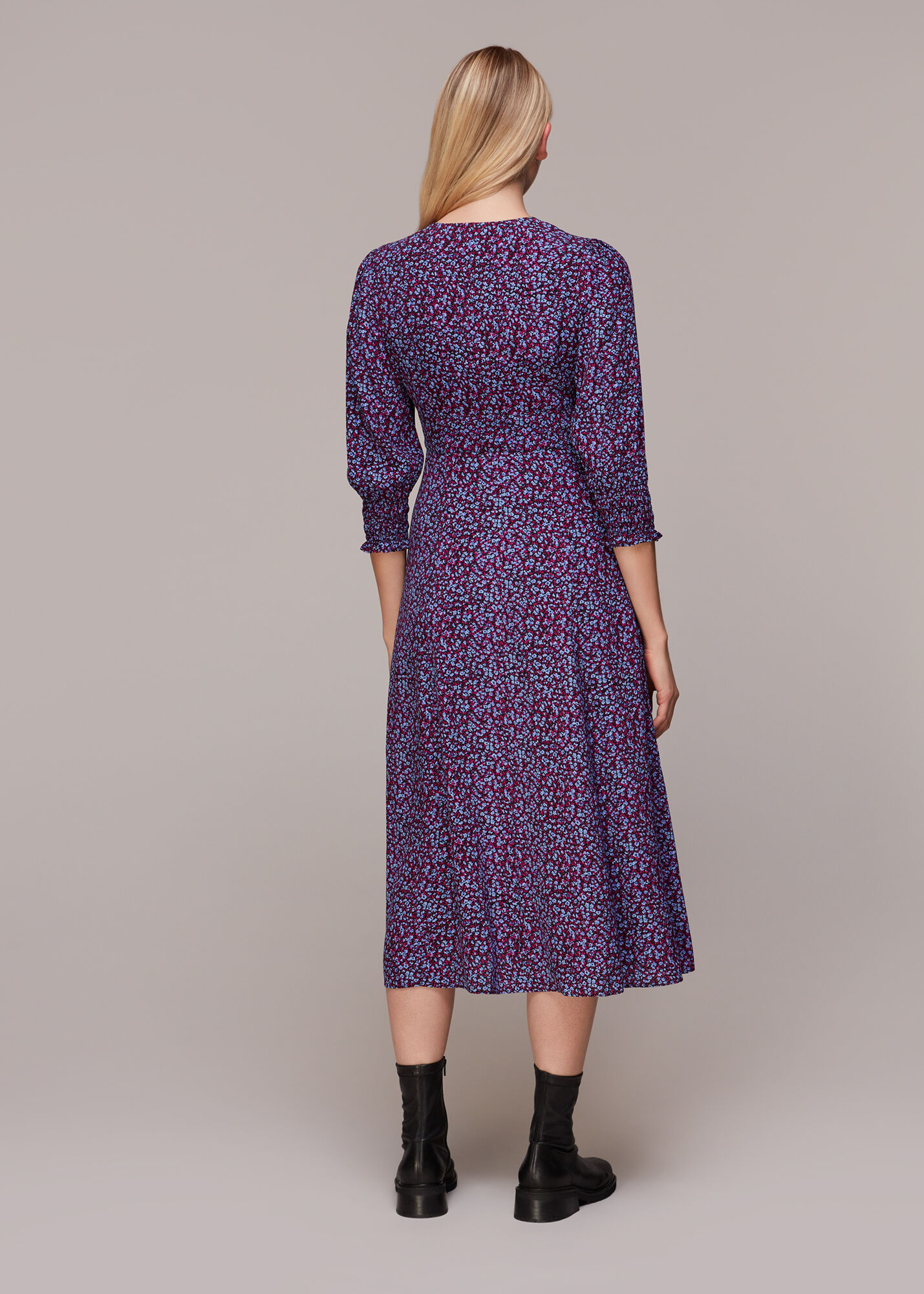 Garden Whispers Midi Dress in Black Multi Floral Linen Blend main image 1