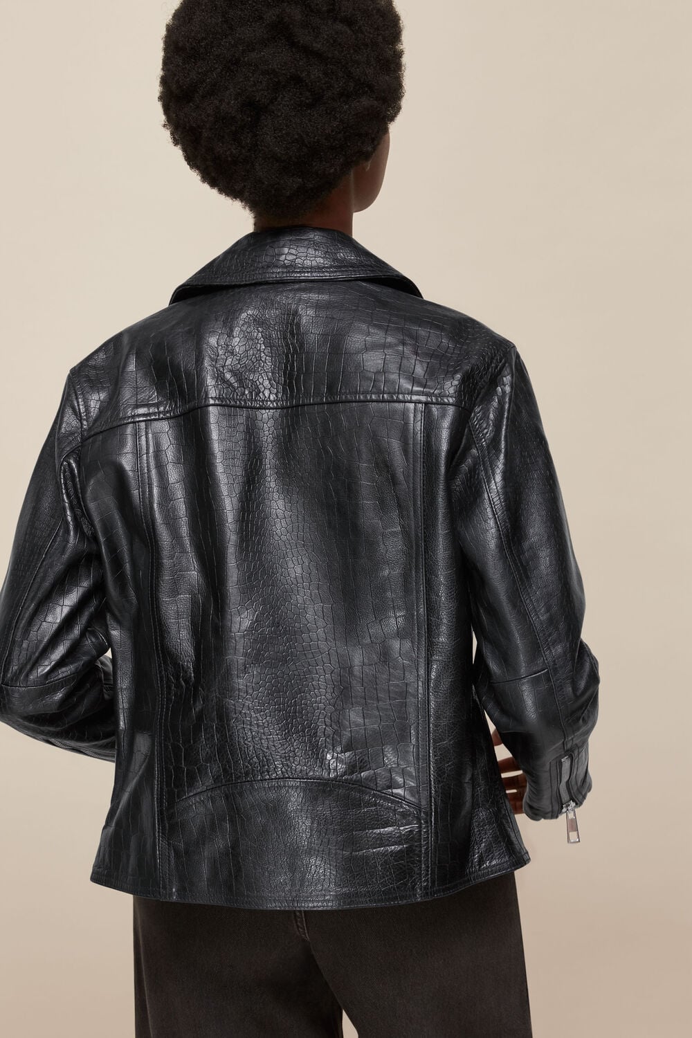 Adriana Leather Croc Biker Black