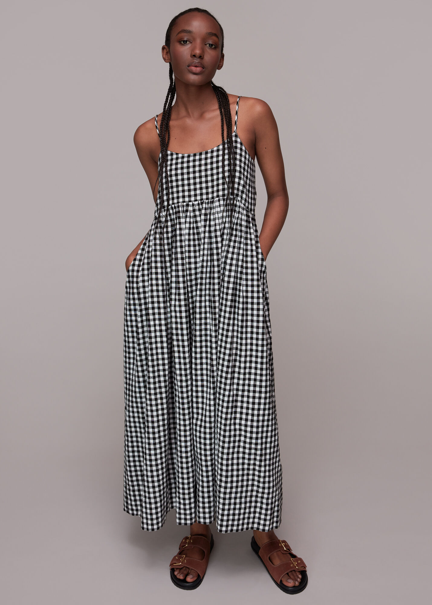 Black Multi Carmen Gingham Trapeze Dress WHISTLES Whistles UK