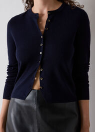 Crew Neck Scarf Cardigan