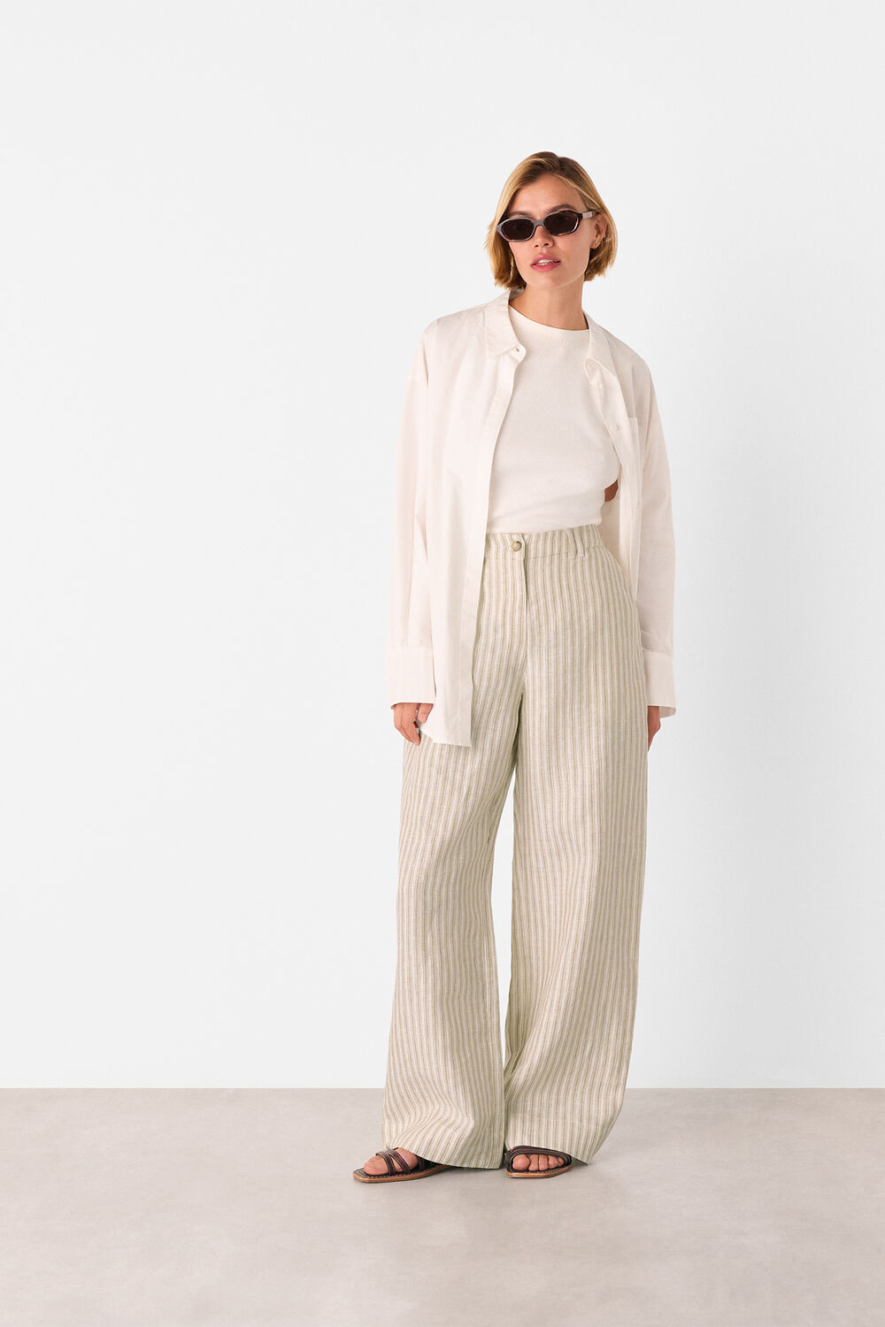 Neutral Linen Stripe Trouser