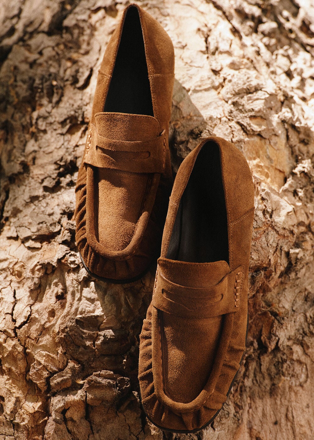 Tan Soft Suede Ruched Loafer