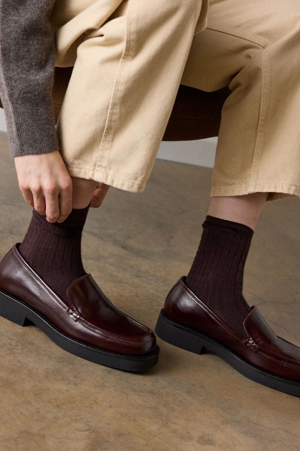 Burgundy Square Toe Leather Loafer