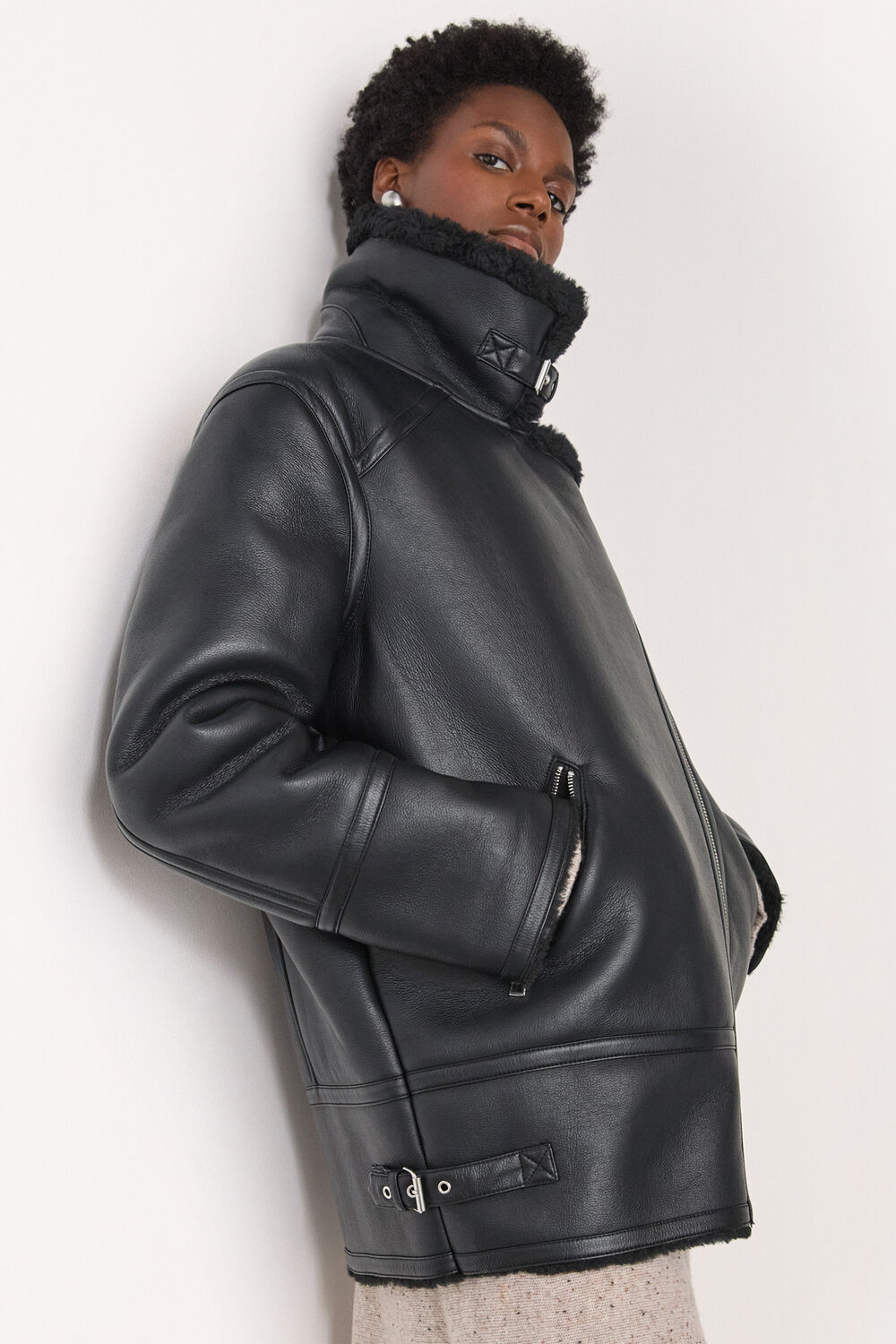 Black Faux Fur Aviator