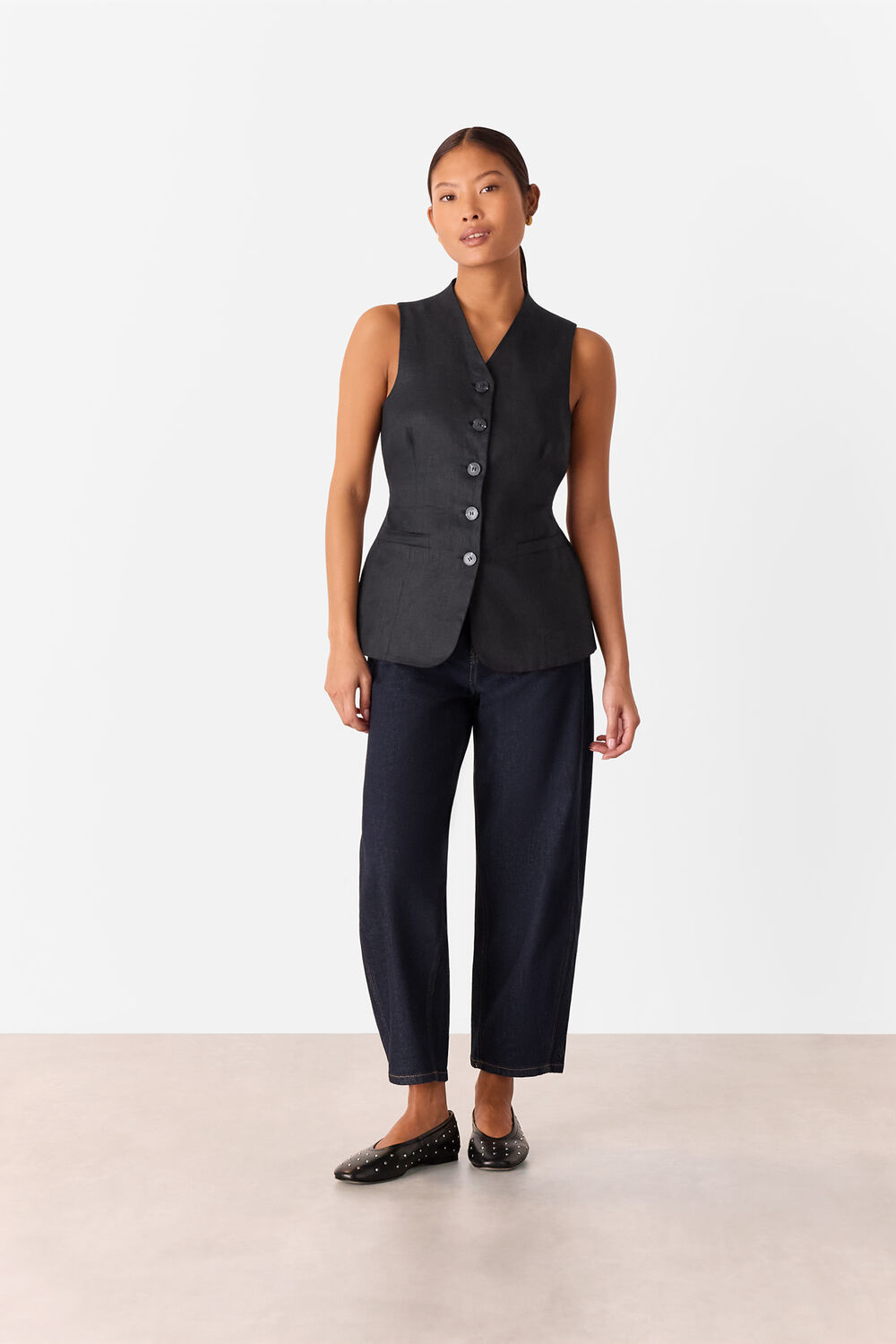 Black Petite Molly Linen Waistcoat