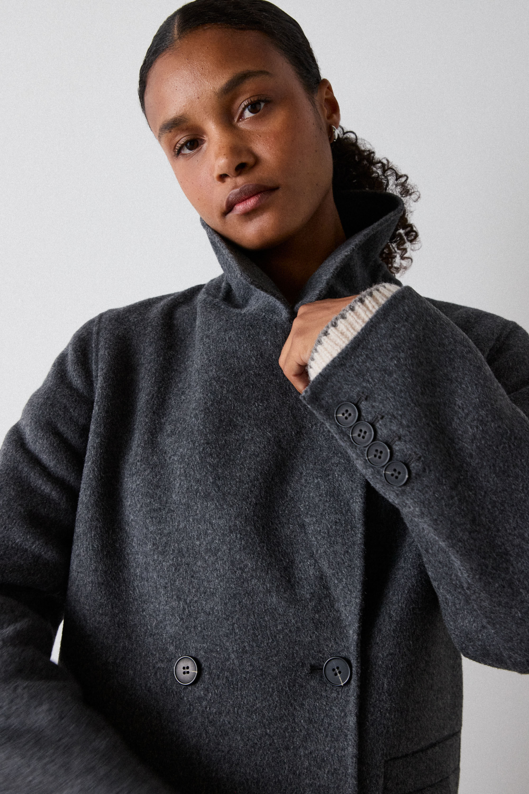 Grey Petite Relaxed Double Faced Coat | WHISTLES | Whistles US |