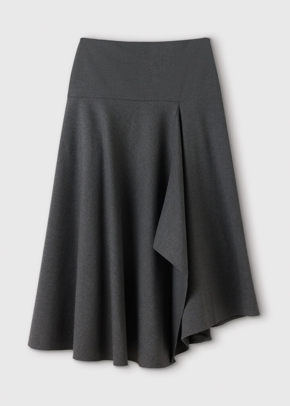 Grey Draped Asymmetric Midi Skirt