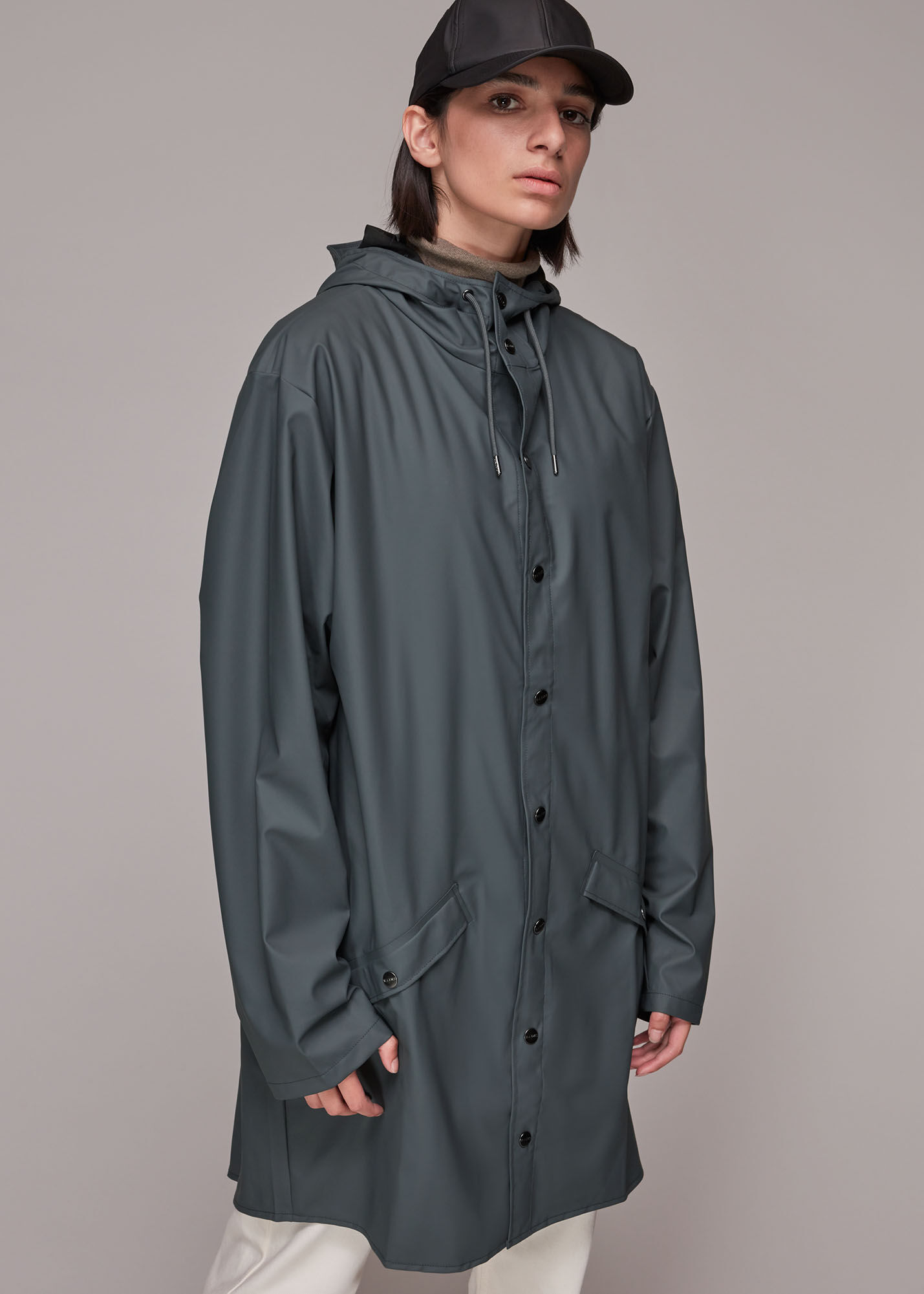 rains long jacket charcoal