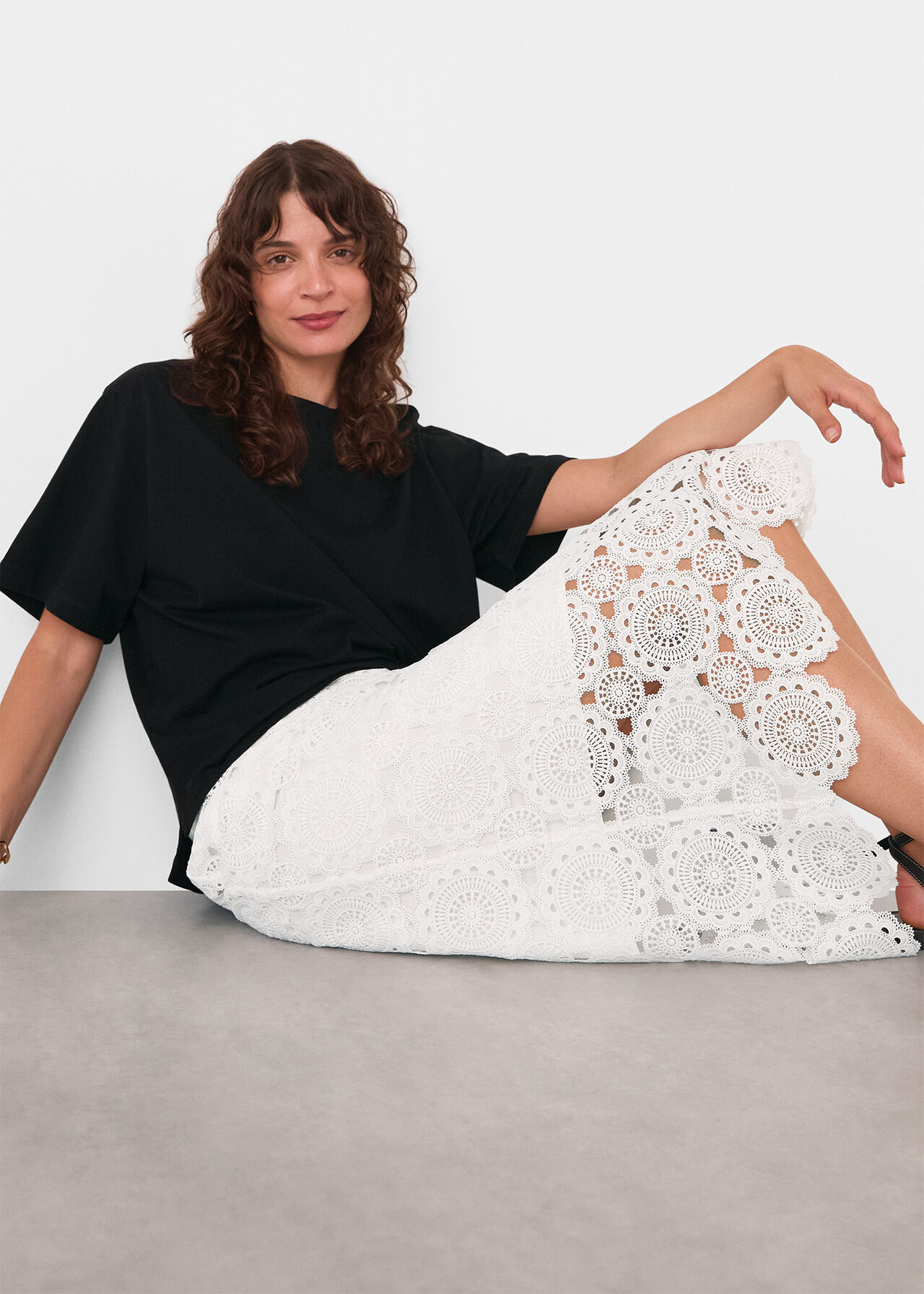 Lace Column Midi Skirt
