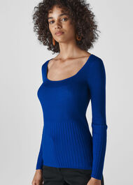 Square Neck Silk Mix Rib Knit Blue