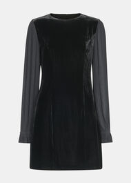 Velvet Pleat Sleeve Mini Dress