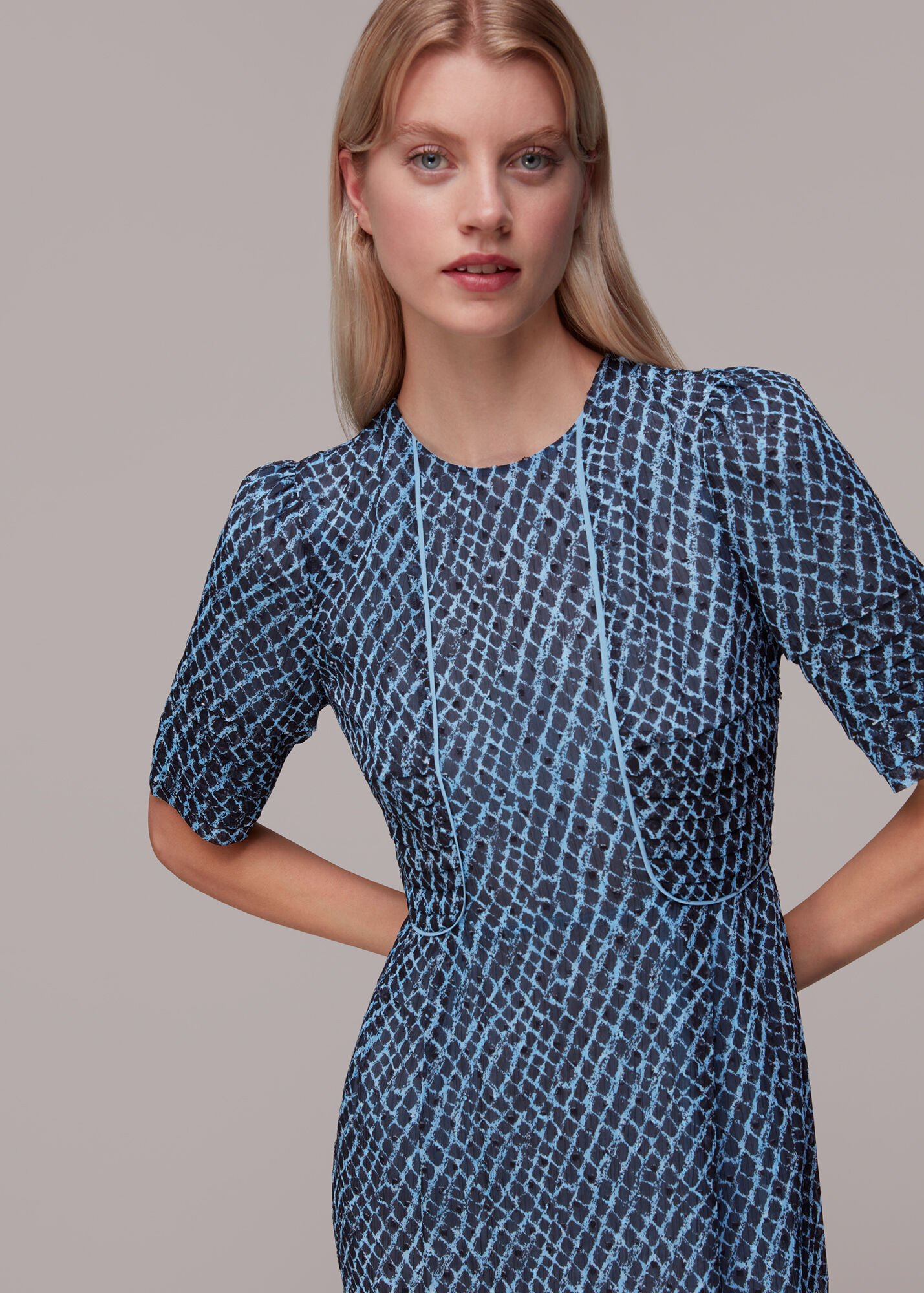 B&W Geo Print Zip Front Notched Collar Dress main image 0