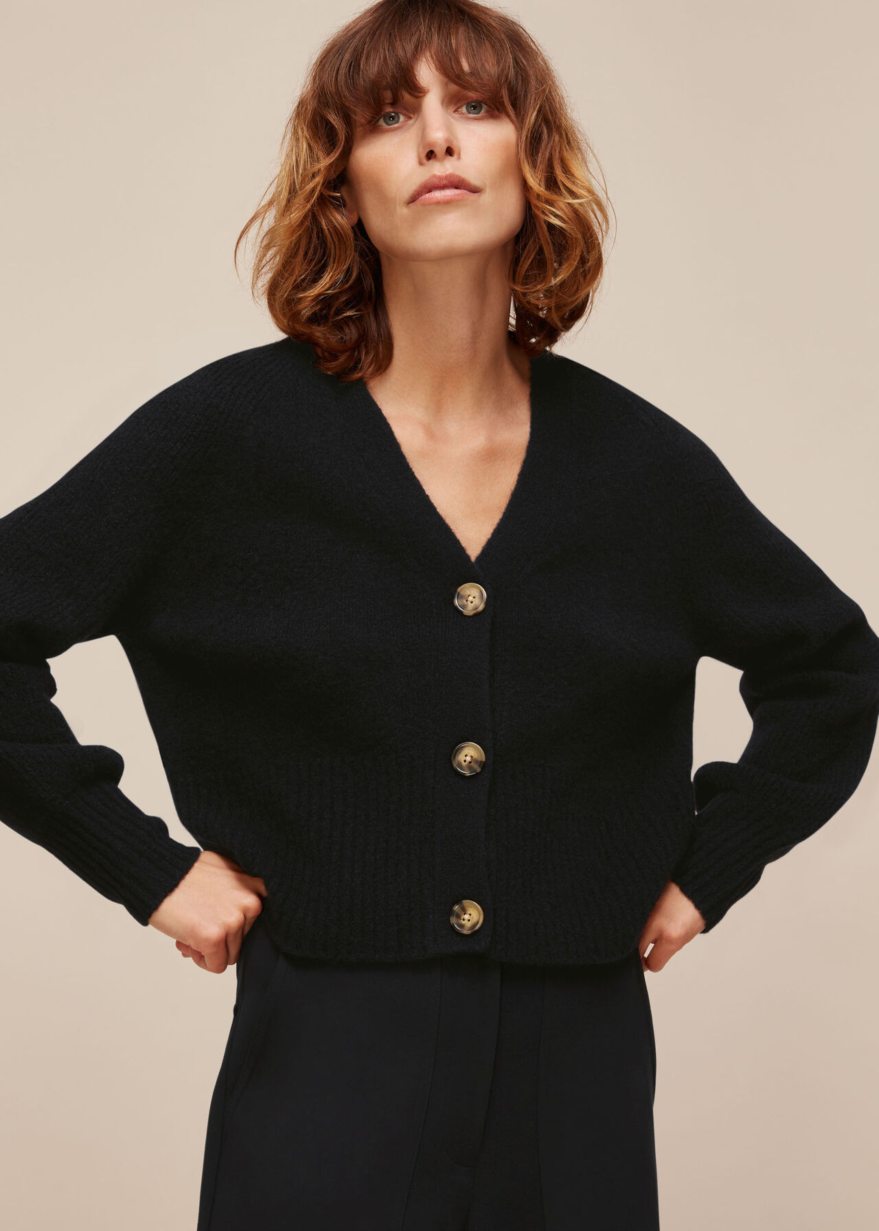 Black Full Sleeve Knitted Cardigan | WHISTLES | Whistles UK