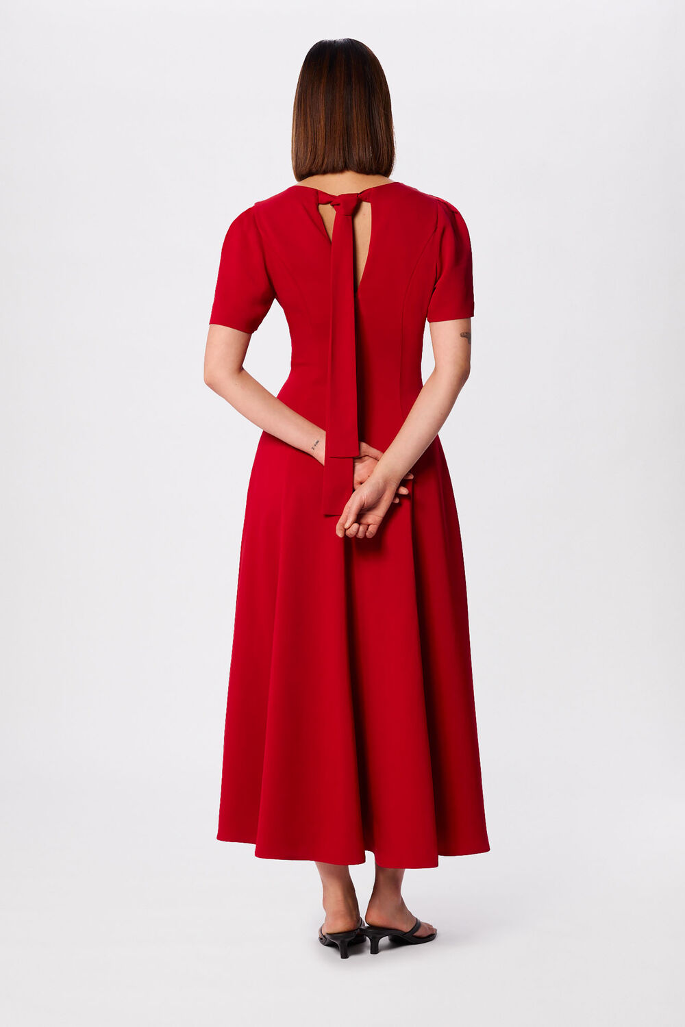 Red Panel Detail V Neck Maxi Dress