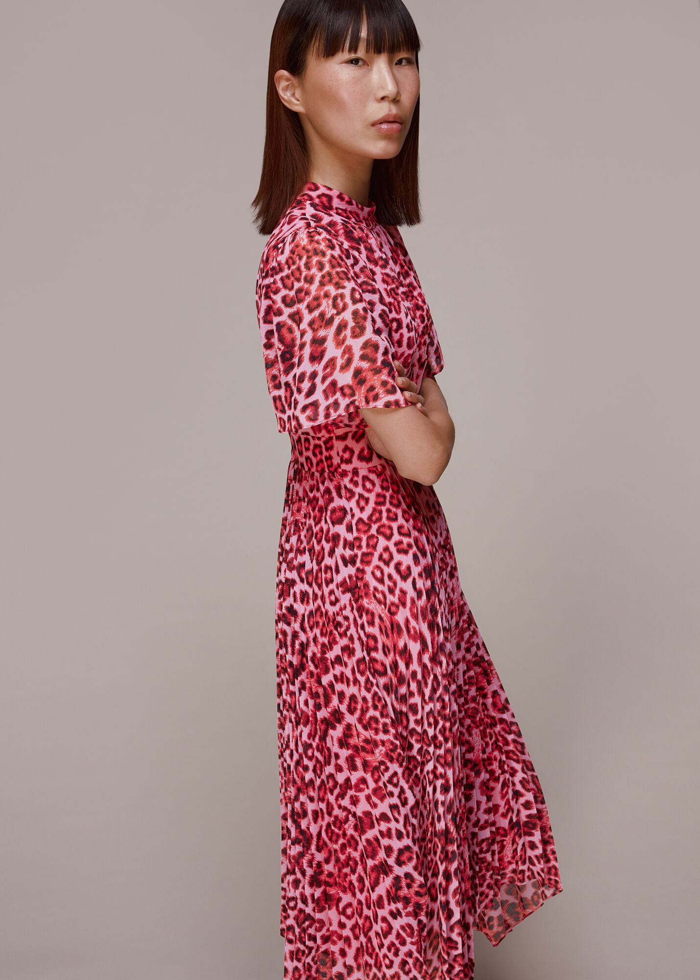 Pink/Multi Jungle Pleated Midi Dress WHISTLES