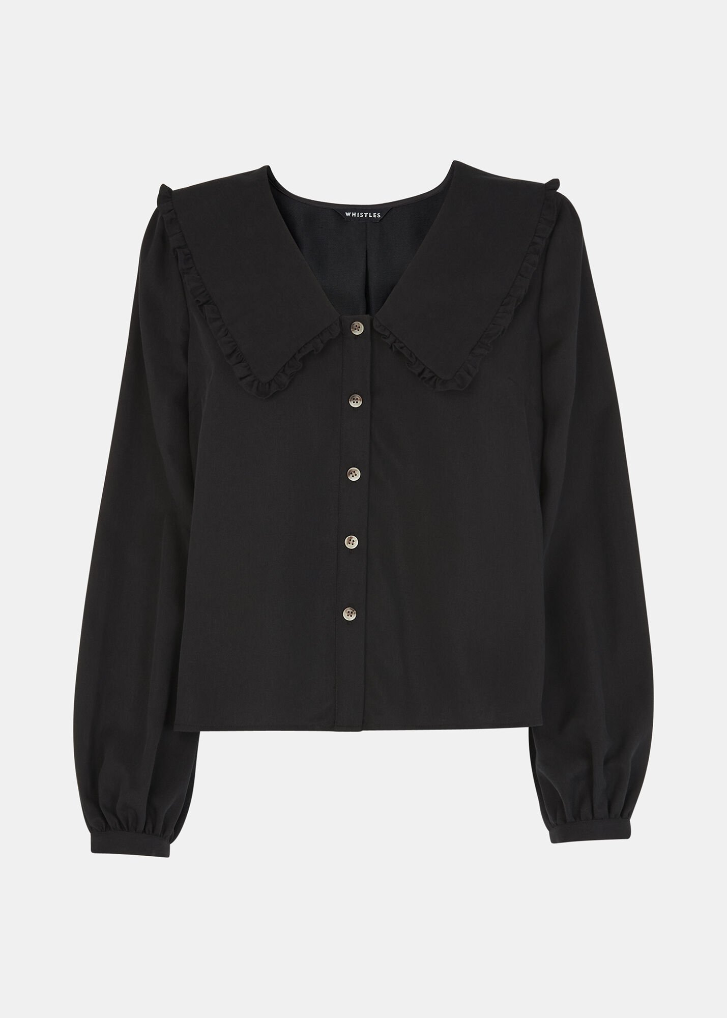 高い素材 Black Button-Up Blouse With Oversized Collar | Whistles トップス