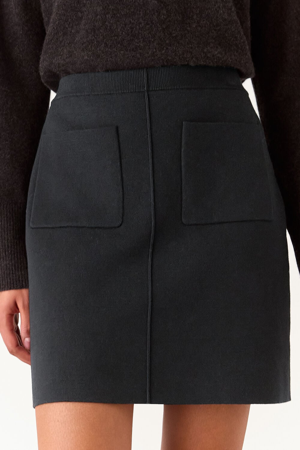 Black Patch Pocket Knitted Skirt