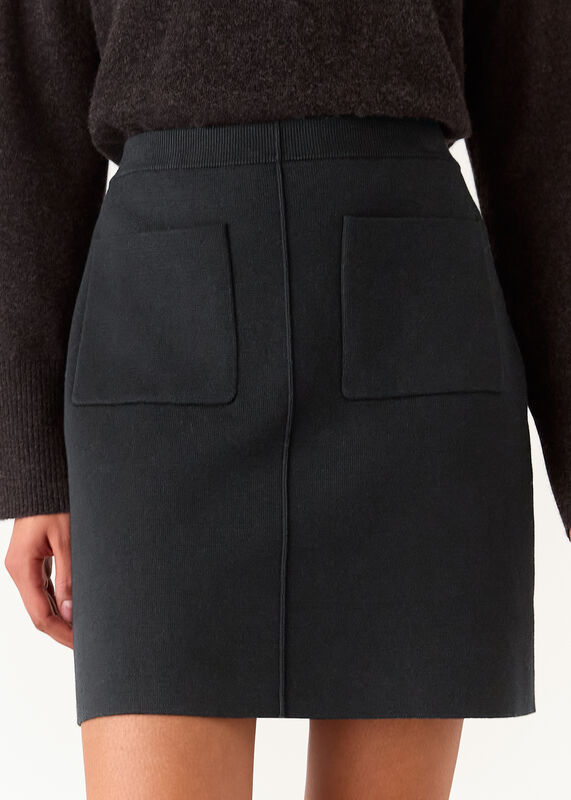Black Patch Pocket Knitted Skirt