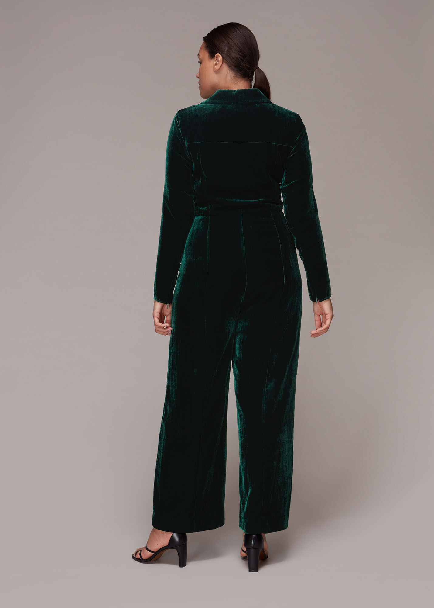 Green Velvet Zip Front Jumpsuit WHISTLES Whistles