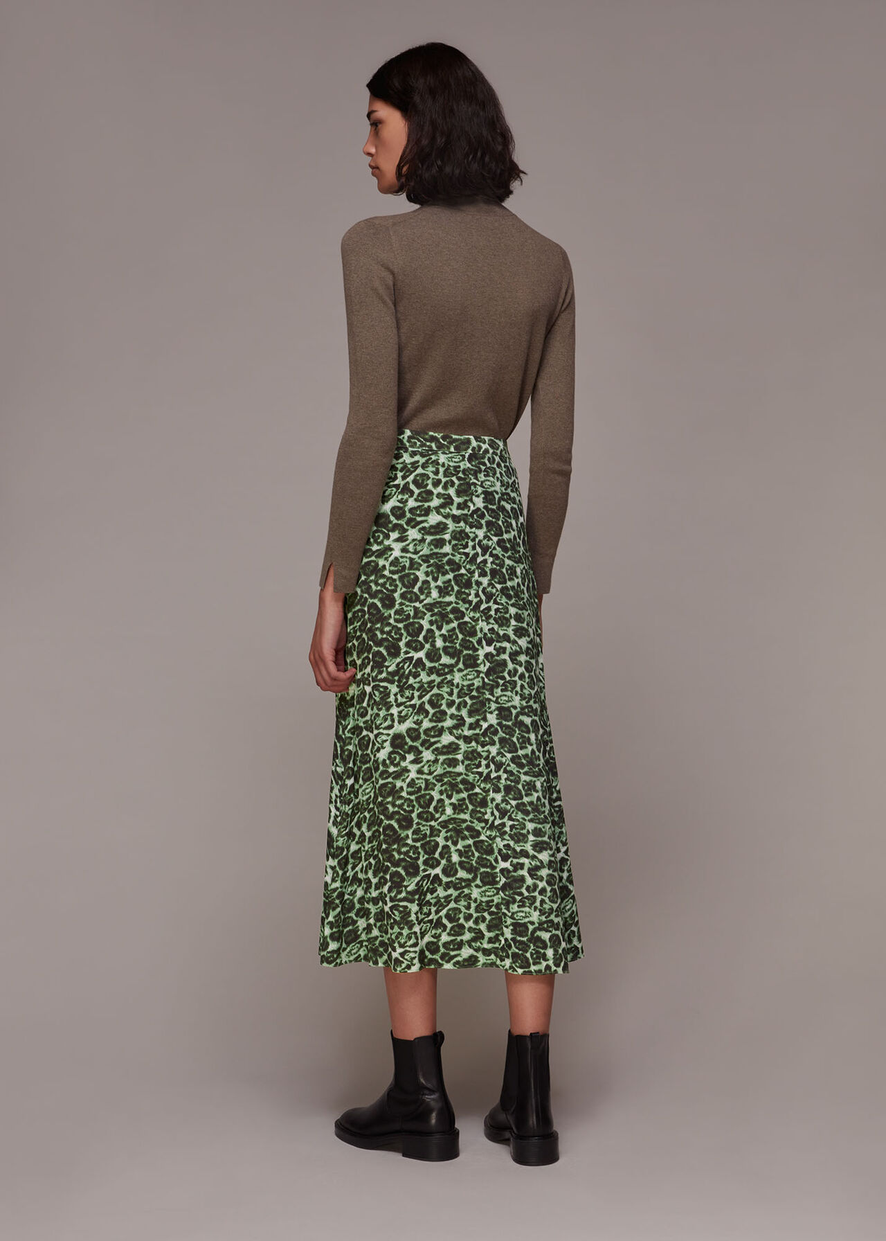 Green/Multi Clouded Leopard Skirt | WHISTLES